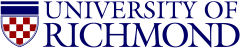 University of Richmond with a shield to the left with blue and red and white checkers
